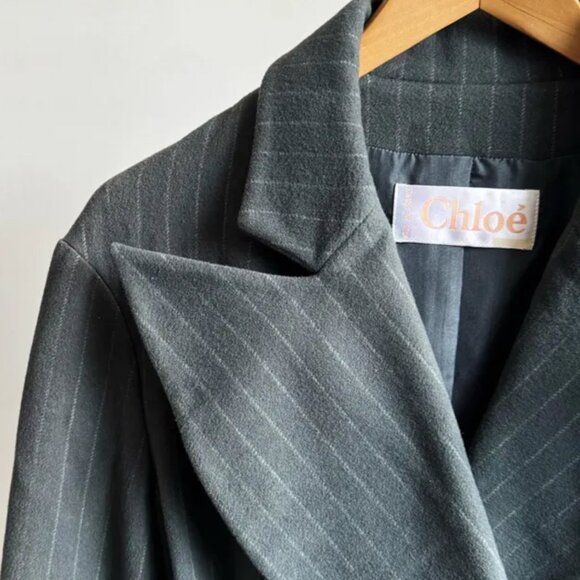y2k chloe grey wool cropped blazer and mini skirt set - Picture 3 of 9